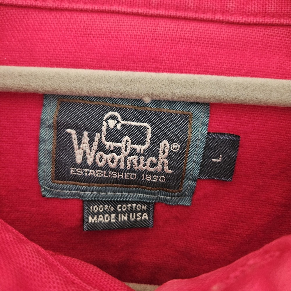 Woolrich Red Mens L Button Up Long Sleeve Shirt 100% Cotton Collared Work Casual - Picture 10 of 10